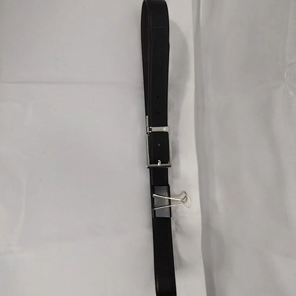 Nordstrom Belt Mens 40 Black Brown Leather Reversible Dress Silver Buckle